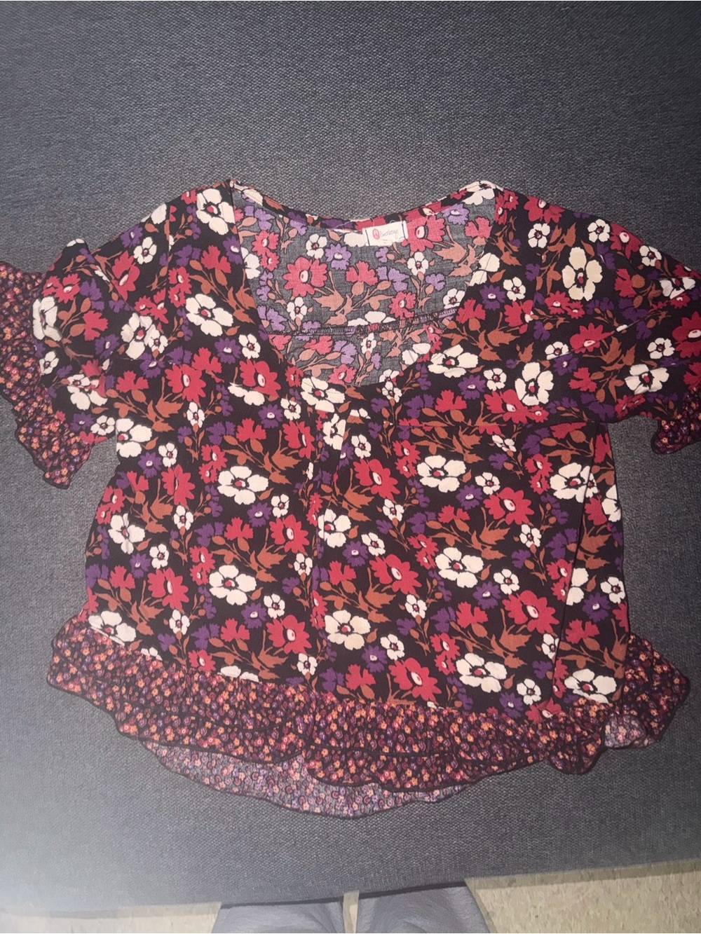 Floral Scoop Neck Top - Purple, Red, Cream, Brown